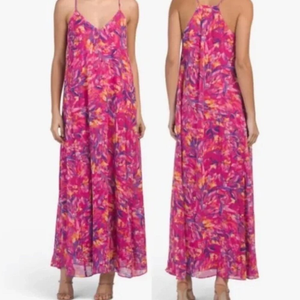 NWT Nicole Miller Pink Floral Watercolor Print Maxi Dress | Small
